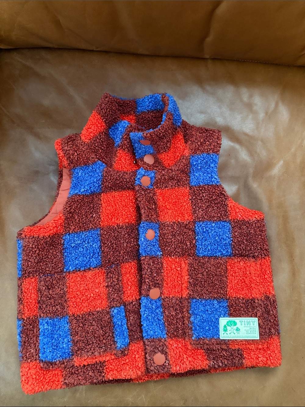 Tiny Cottons Red & Blue Sherpa Check Vest for Kids